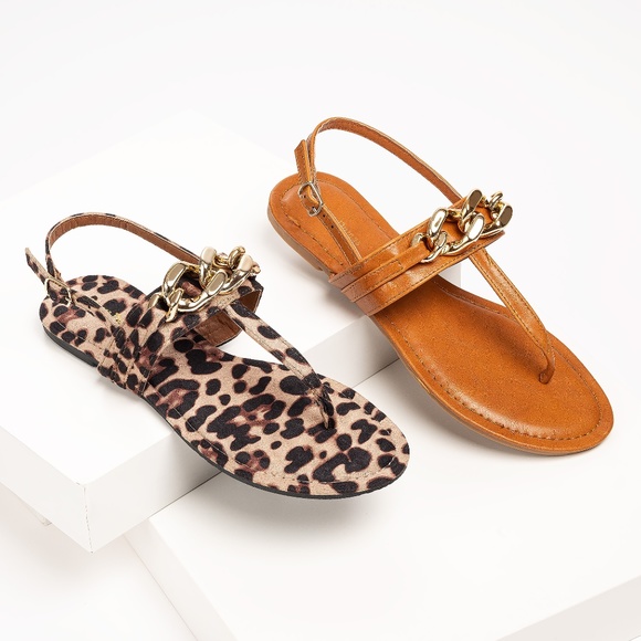 Tan Faux leather  Casual Thong Sandals - Picture 3 of 3